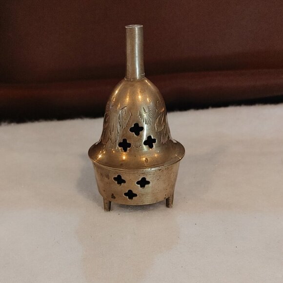 Vintage Etched Brass 2-piece Servant BELL w LID, Footed India - Incense Burner - Picture 1 of 6